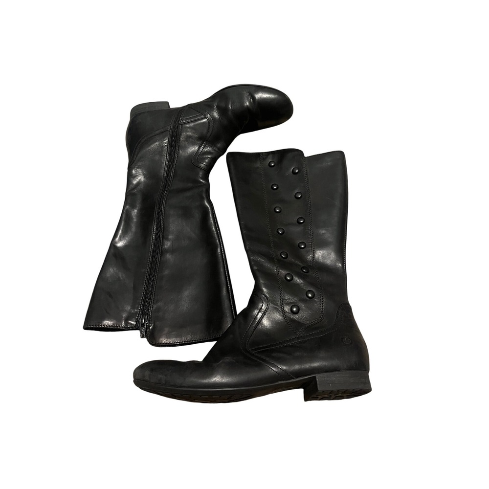 Born Black Leather Mid Calf Studded Zip Up Boots Womens Size 6.5